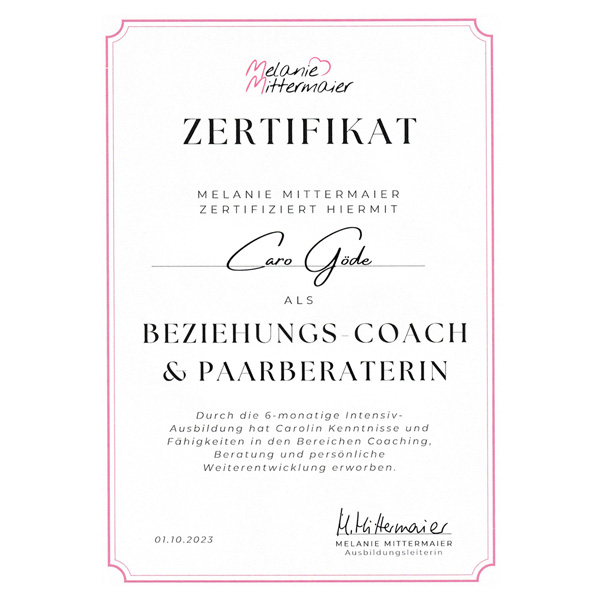 Zertifizierte Paarberaterin und Beziehungscoach